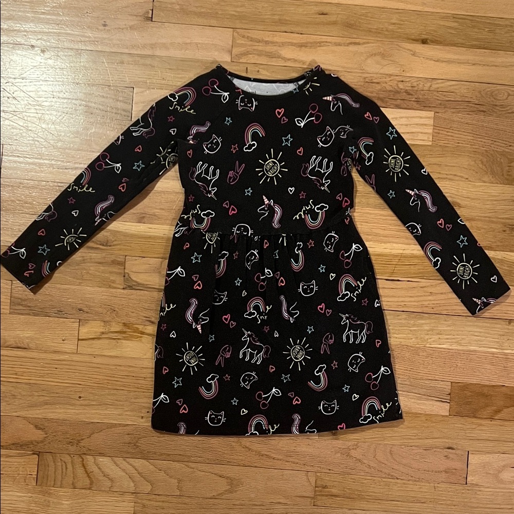 Charming Black Kids Dress with Pink and White Patterns